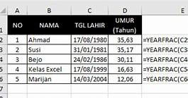 Cara Menghitung Usia Berdasarkan Tanggal Lahir Di Excel